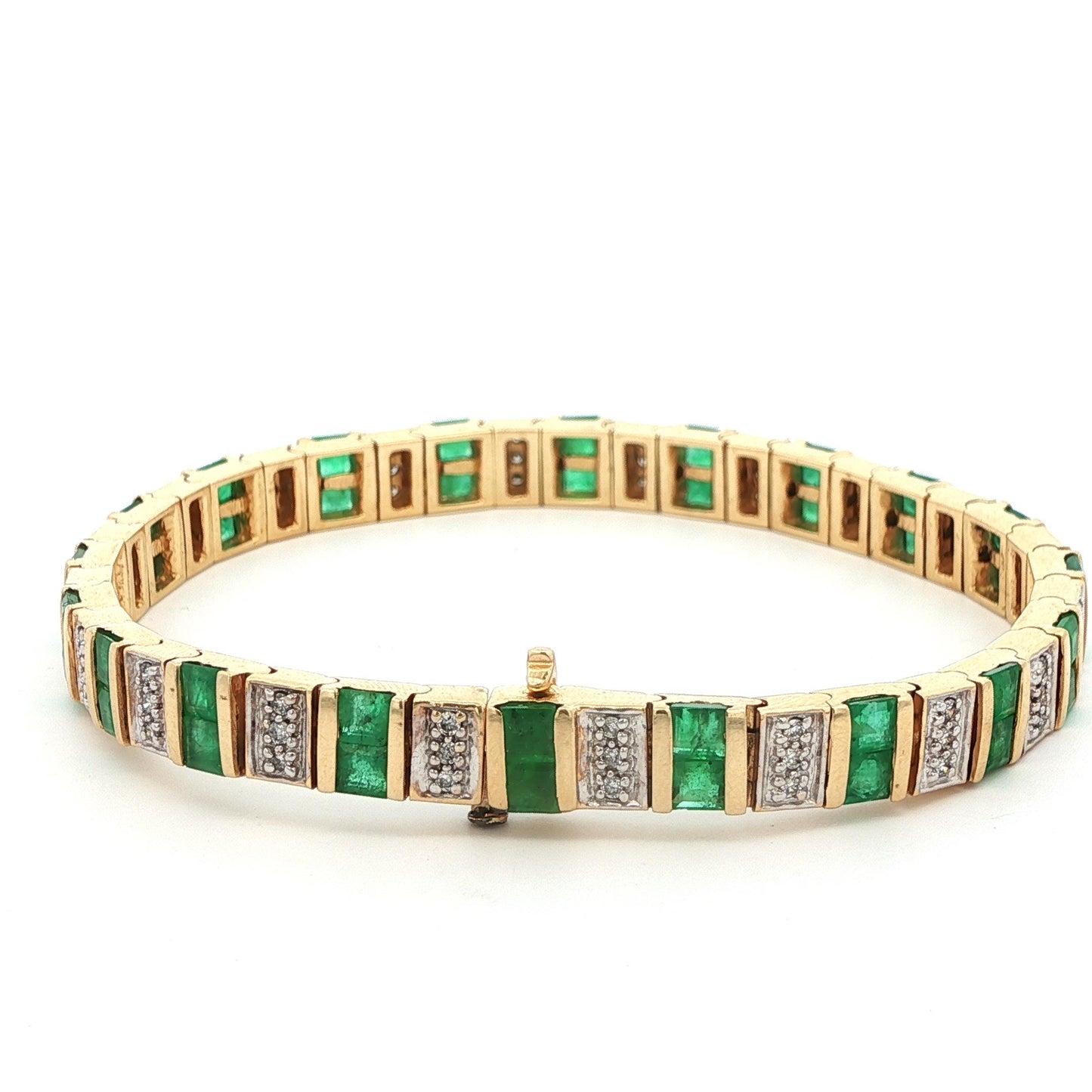 14k Yellow Gold Emerald & Diamond Bracelet Ca. 1980