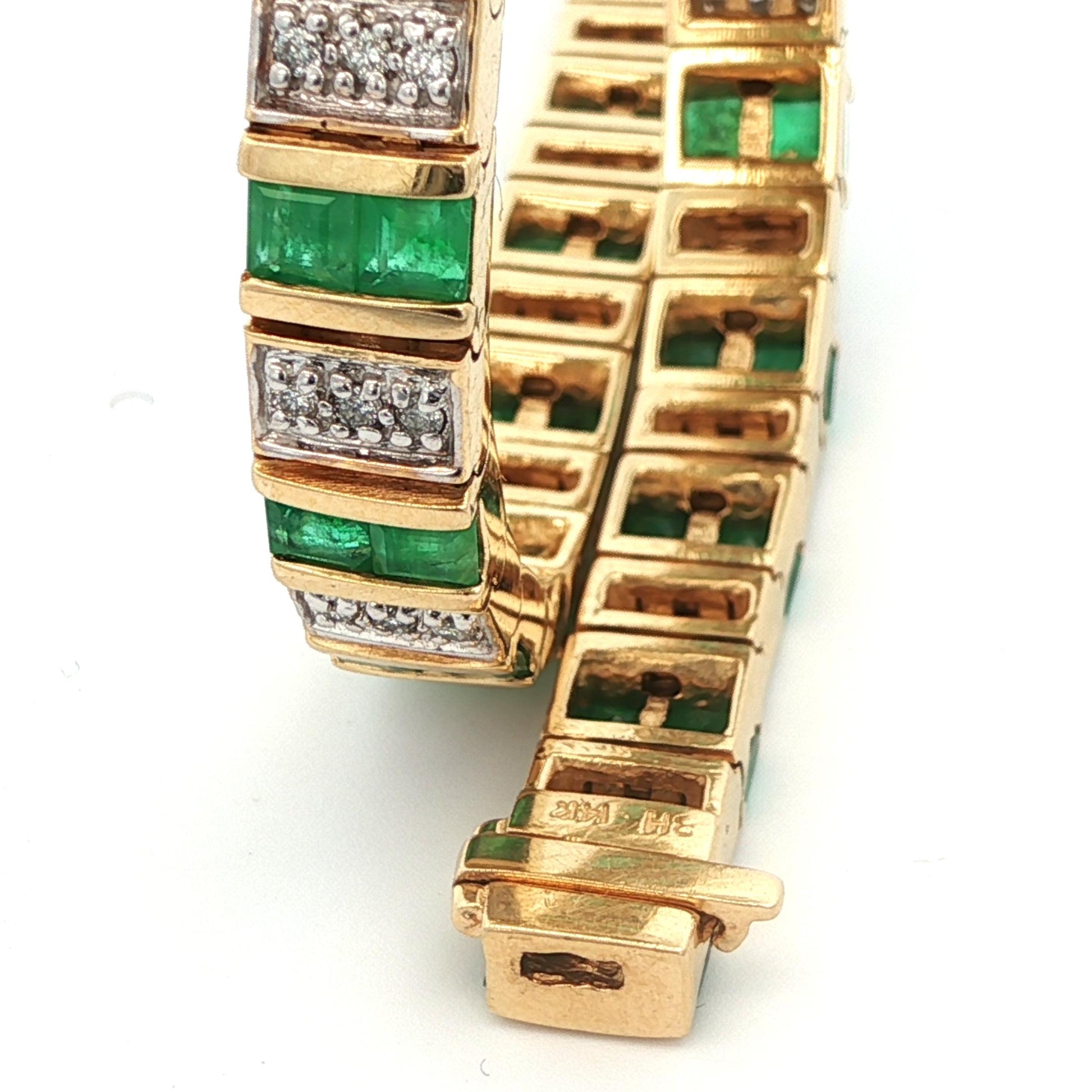 14k Yellow Gold Emerald & Diamond Bracelet Ca. 1980