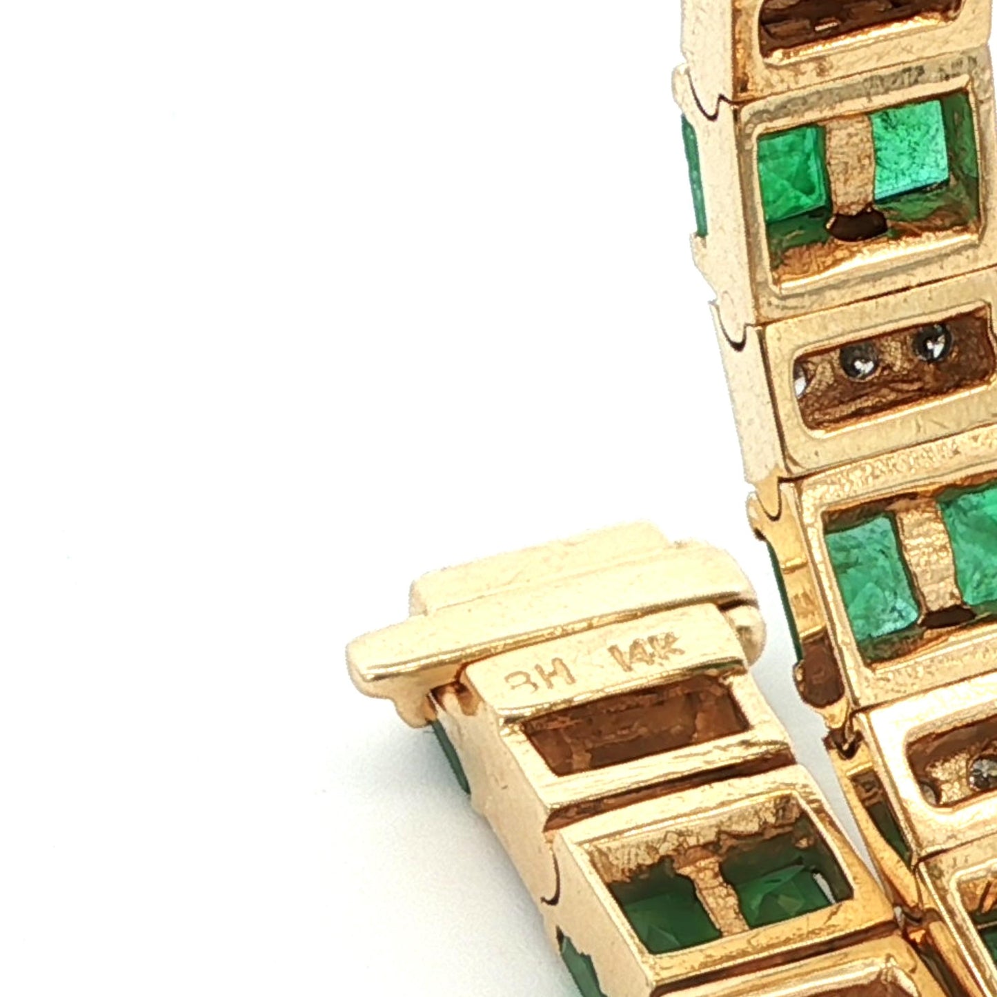 14k Yellow Gold Emerald & Diamond Bracelet Ca. 1980