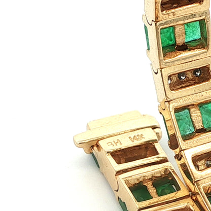 14k Yellow Gold Emerald & Diamond Bracelet Ca. 1980