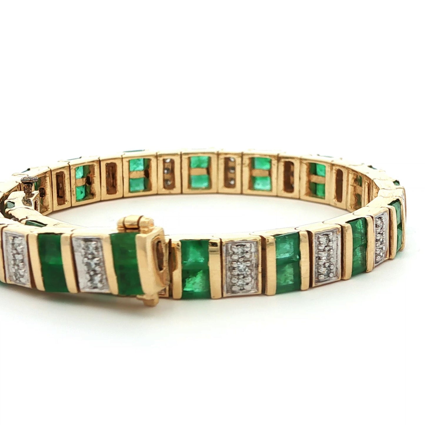 14k Yellow Gold Emerald & Diamond Bracelet Ca. 1980