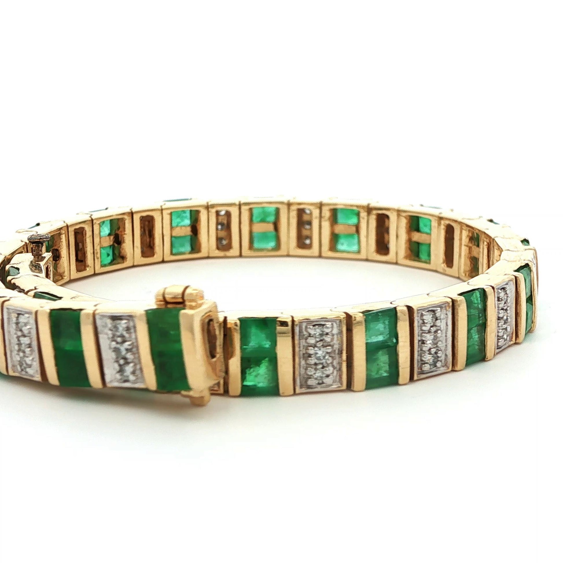 14k Yellow Gold Emerald & Diamond Bracelet Ca. 1980