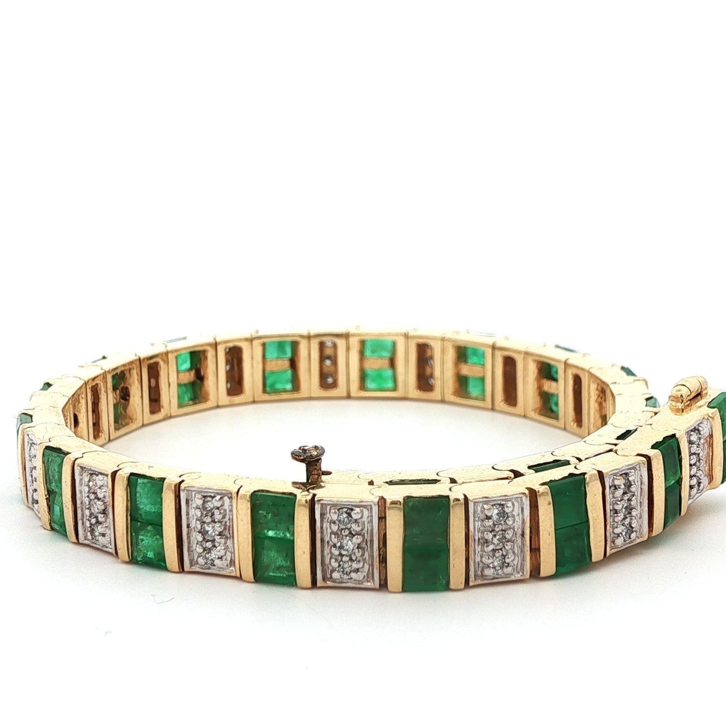 14k Yellow Gold Emerald & Diamond Bracelet Ca. 1980
