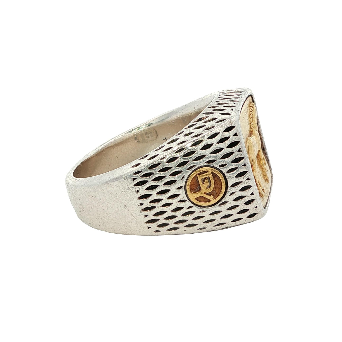 David Yurman Petrvs Horse Signet Ring 22k Yellow Gold and Sterling Silver