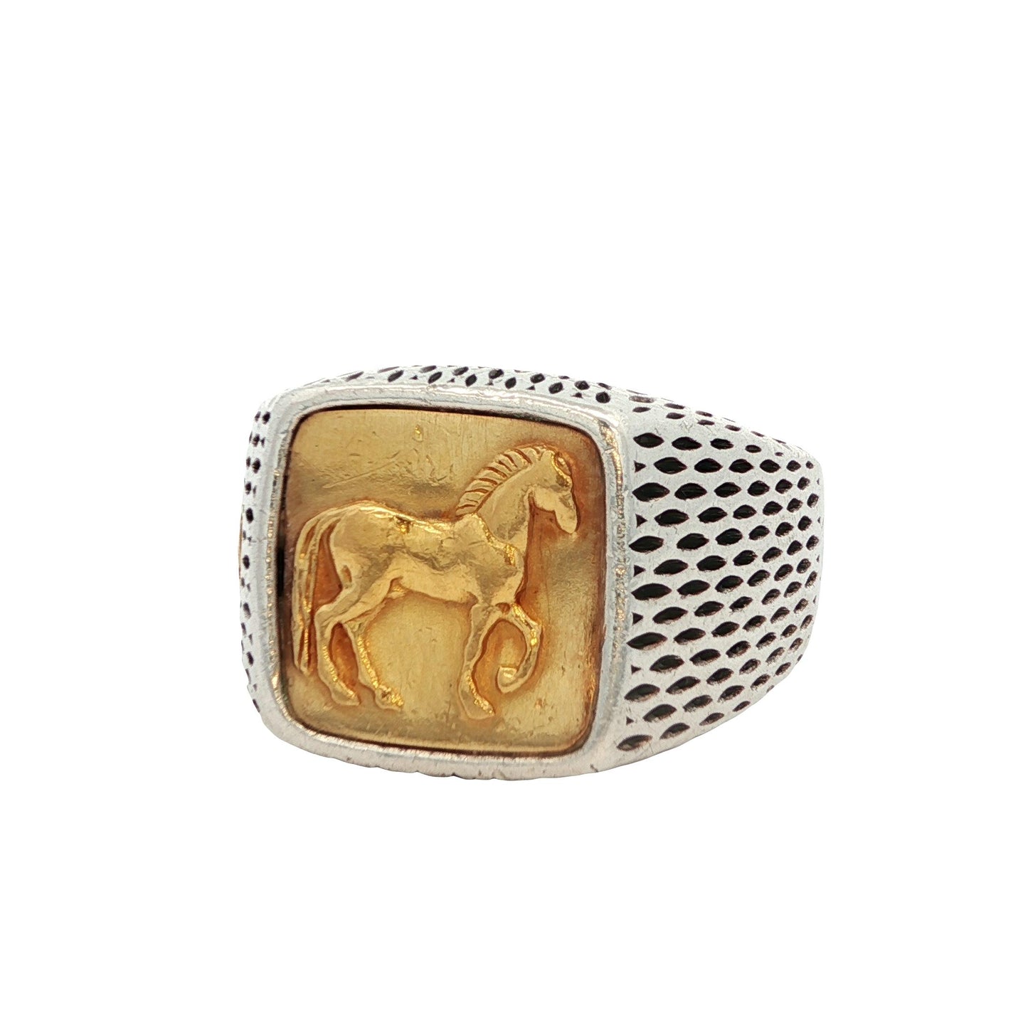 David Yurman Petrvs Horse Signet Ring 22k Yellow Gold and Sterling Silver