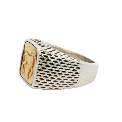 David Yurman Petrvs Horse Signet Ring 22k Yellow Gold and Sterling Silver