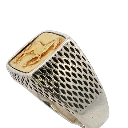 David Yurman Petrvs Horse Signet Ring 22k Yellow Gold and Sterling Silver