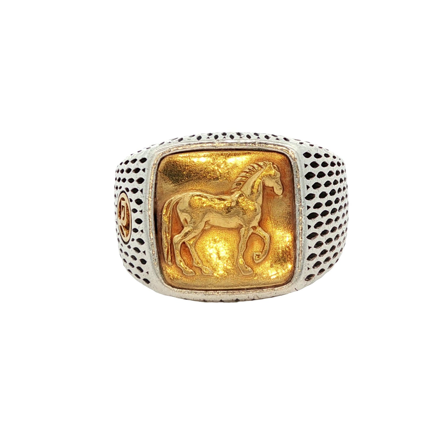 David Yurman Petrvs Horse Signet Ring 22k Yellow Gold and Sterling Silver