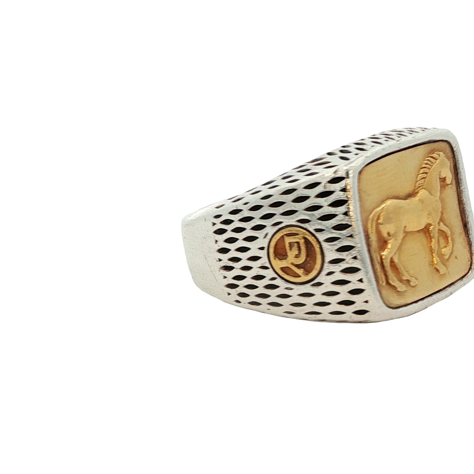David Yurman Petrvs Horse Signet Ring 22k Yellow Gold and Sterling Silver