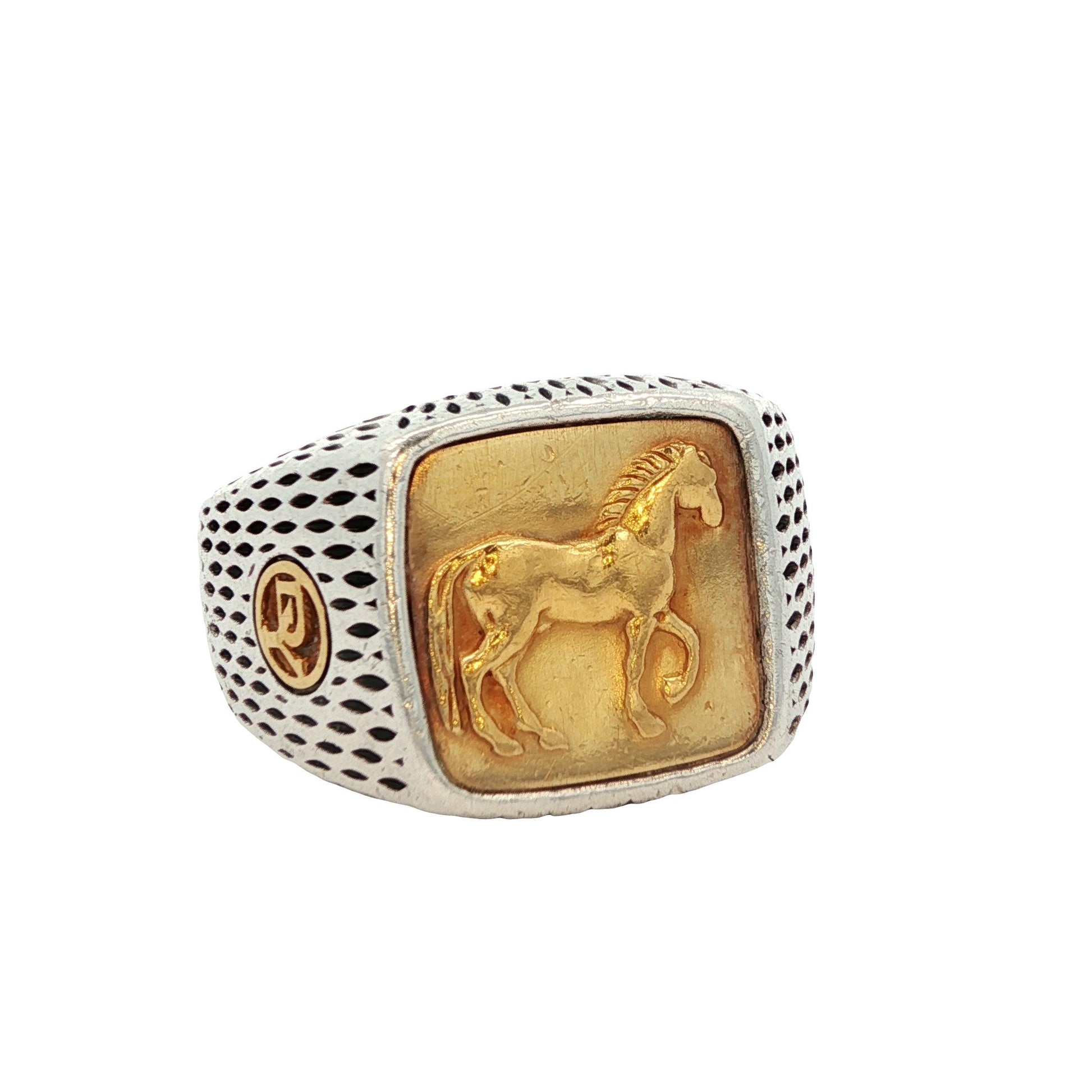 David Yurman Petrvs Horse Signet Ring 22k Yellow Gold and Sterling Silver