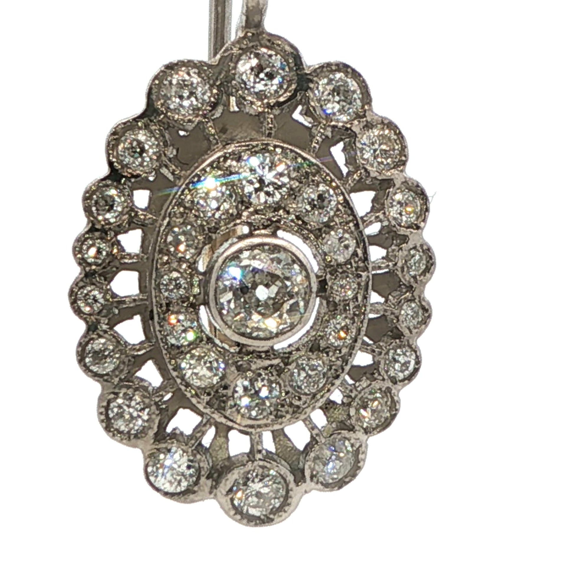 1950s 18k White Gold & Natural Diamond Drop Earrings