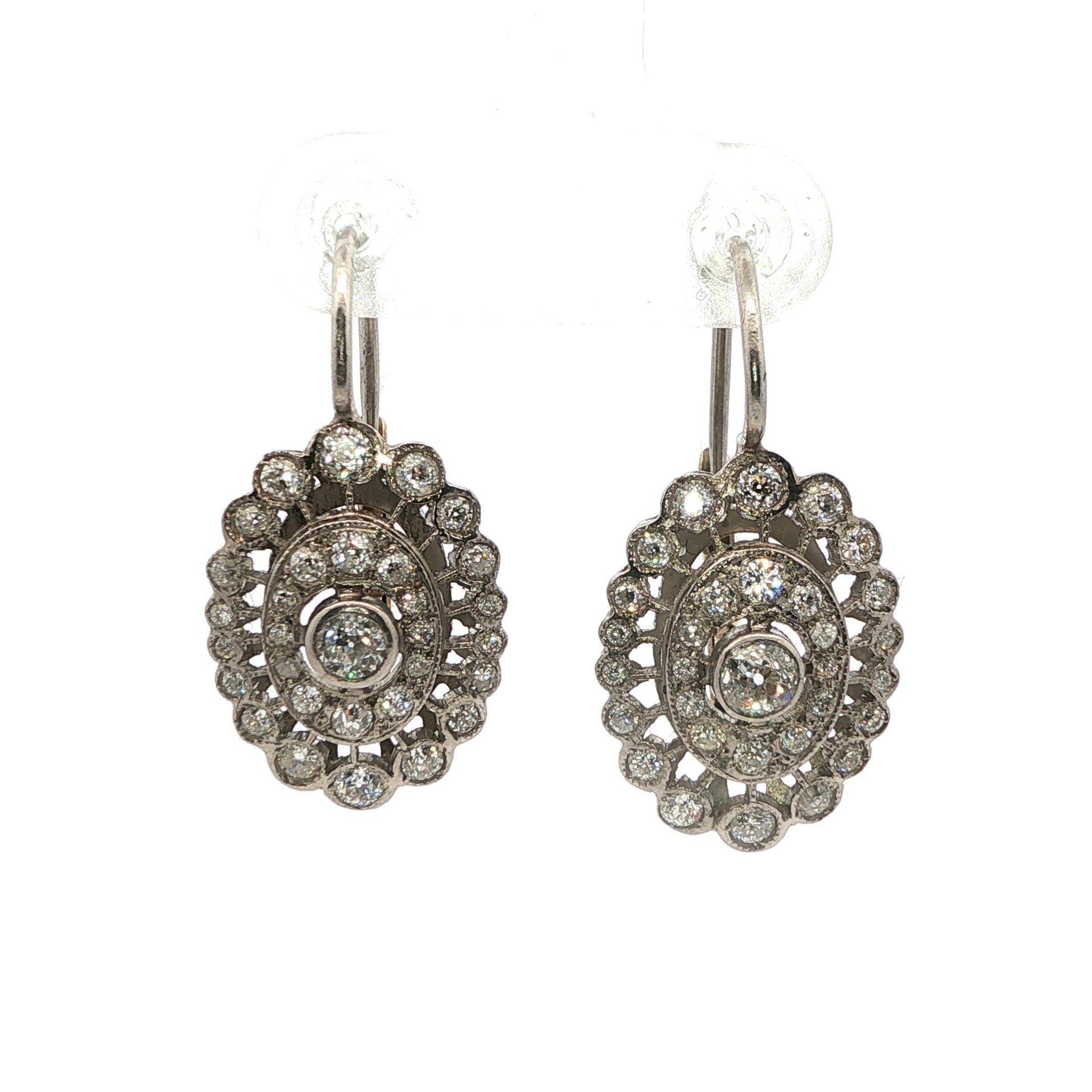 1950s 18k White Gold & Natural Diamond Drop Earrings