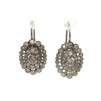 1950s 18k White Gold & Natural Diamond Drop Earrings