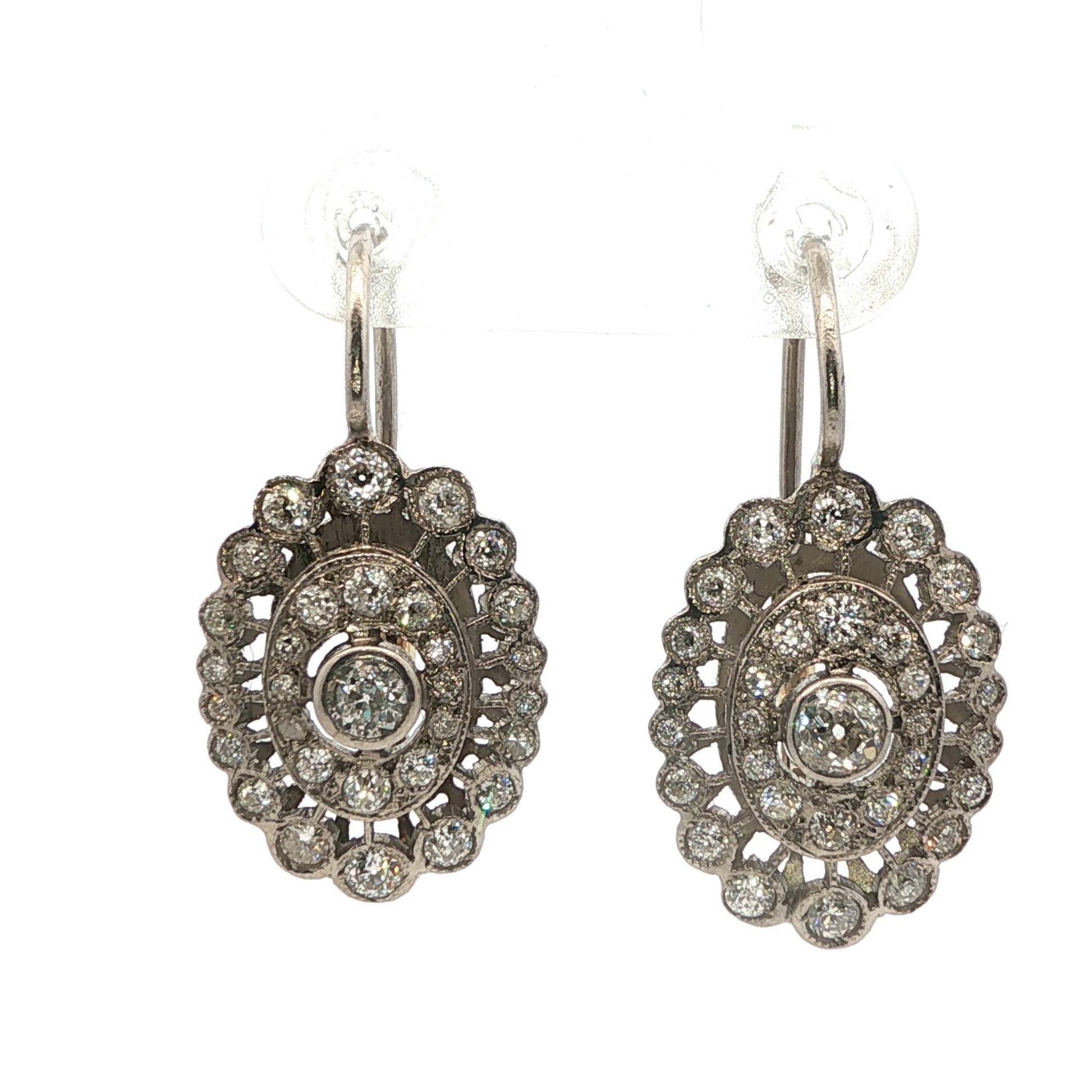 1950s 18k White Gold & Natural Diamond Drop Earrings