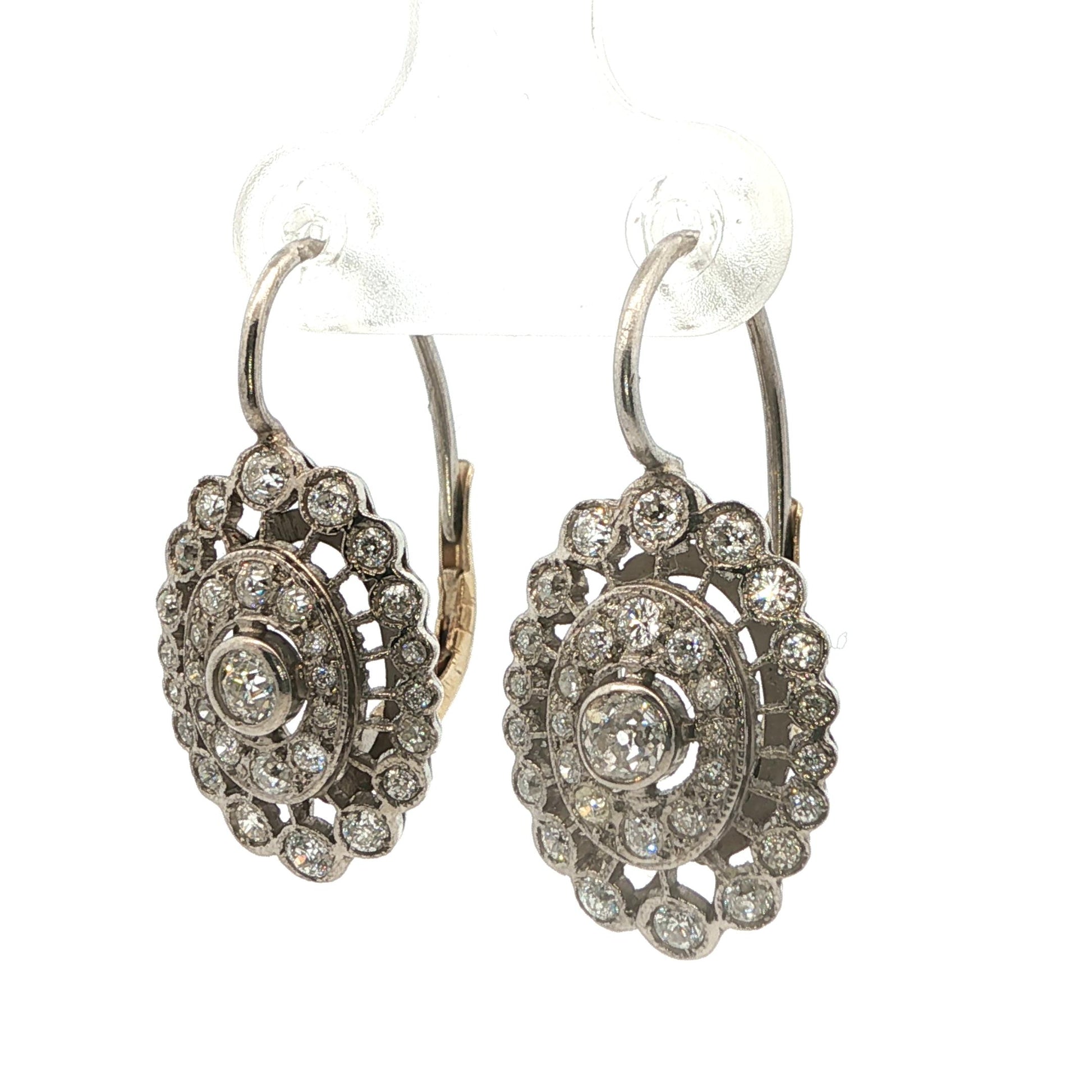 1950s 18k White Gold & Natural Diamond Drop Earrings