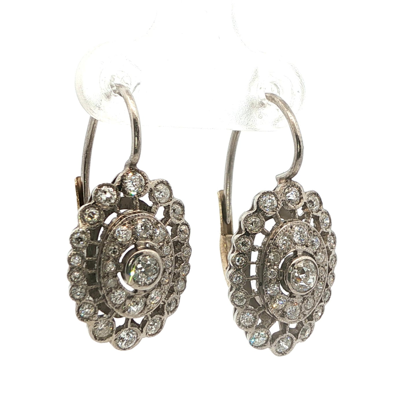 1950s 18k White Gold & Natural Diamond Drop Earrings