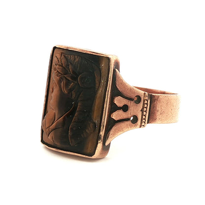 Victorian 12k Yellow gold Carved Tigers Eye Ring
