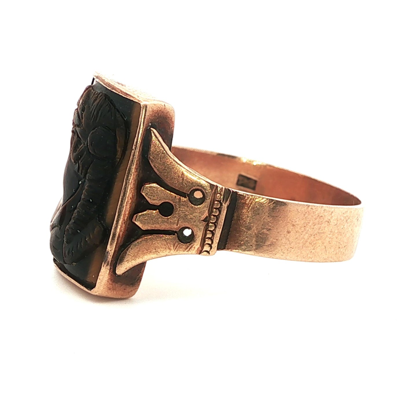 Victorian 12k Yellow gold Carved Tigers Eye Ring