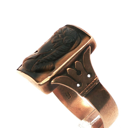 Victorian 12k Yellow gold Carved Tigers Eye Ring