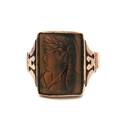 Victorian 12k Yellow gold Carved Tigers Eye Ring