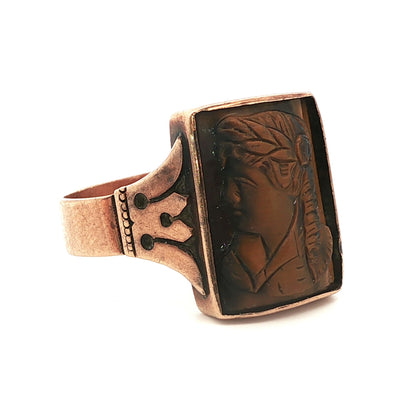 Victorian 12k Yellow gold Carved Tigers Eye Ring