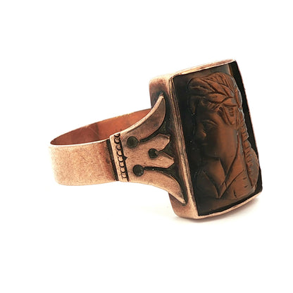 Victorian 12k Yellow gold Carved Tigers Eye Ring