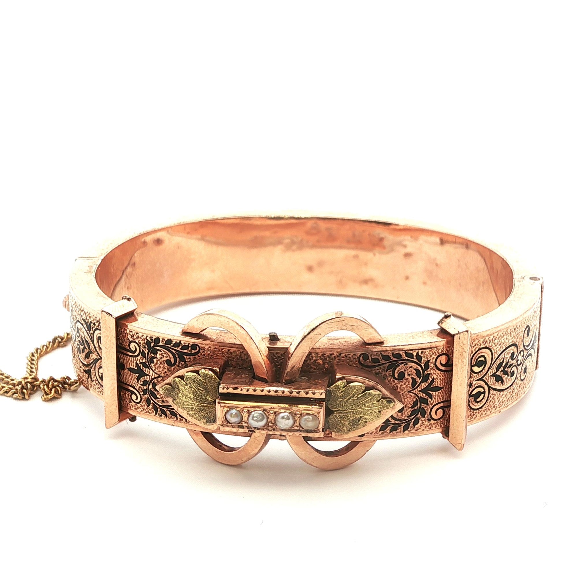 Victorian 14k Yellow Gold Enamel& Pearl Wedding Bracelets