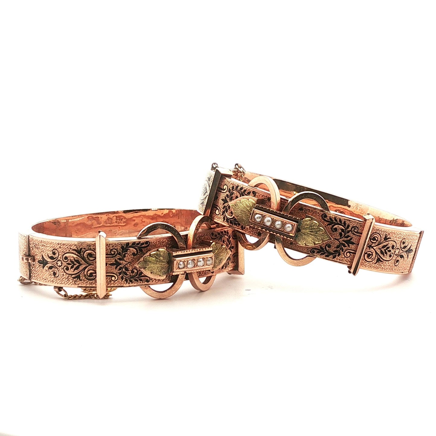 Victorian 14k Yellow Gold Enamel& Pearl Wedding Bracelets