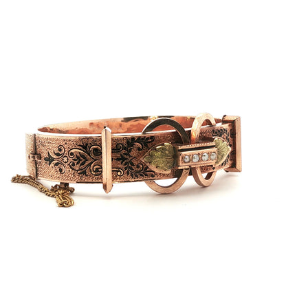 Victorian 14k Yellow Gold Enamel& Pearl Wedding Bracelets
