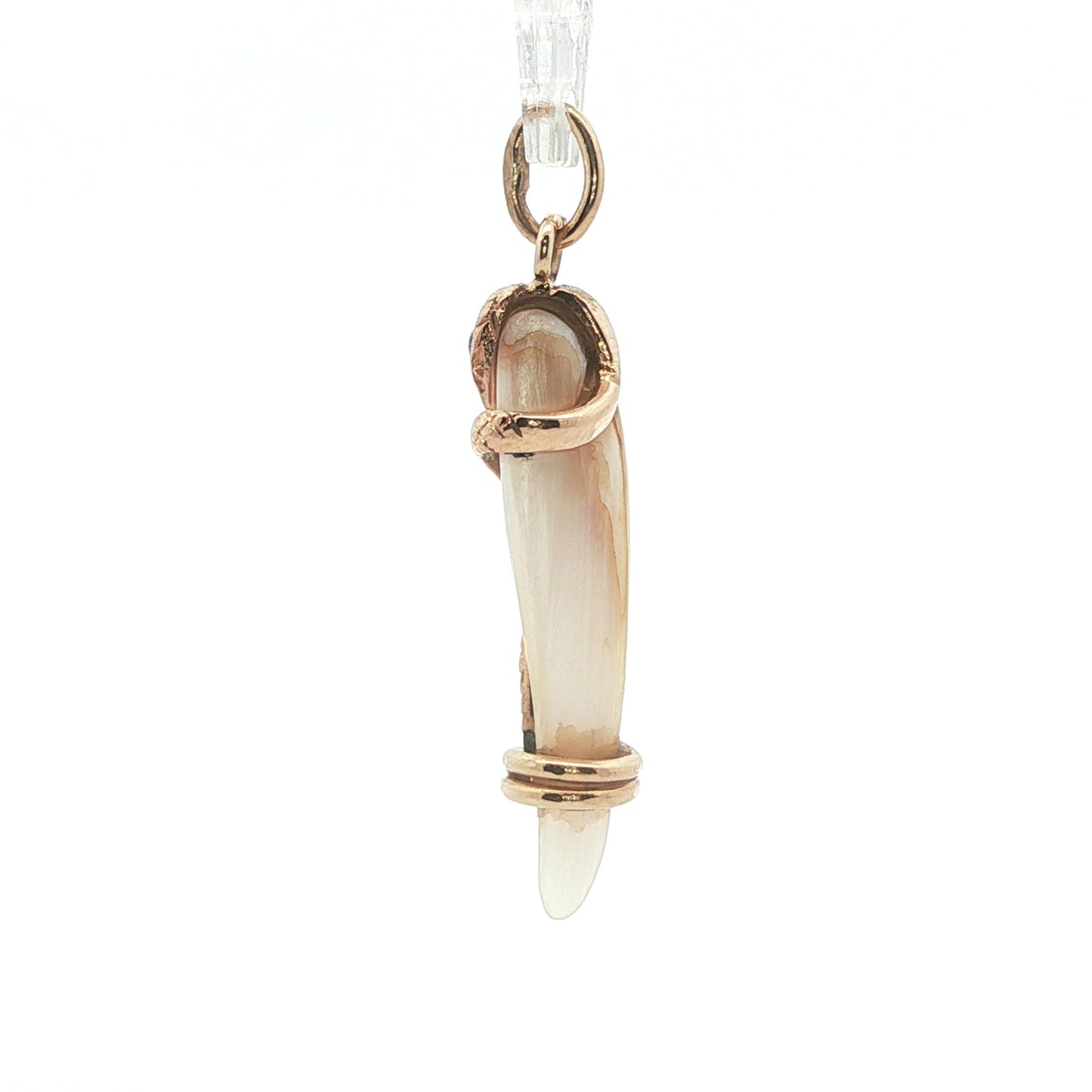 1890 Victorian Mother of Pearl 14k Yellow Gold Snake Pendant w/ Diamond + Ruby