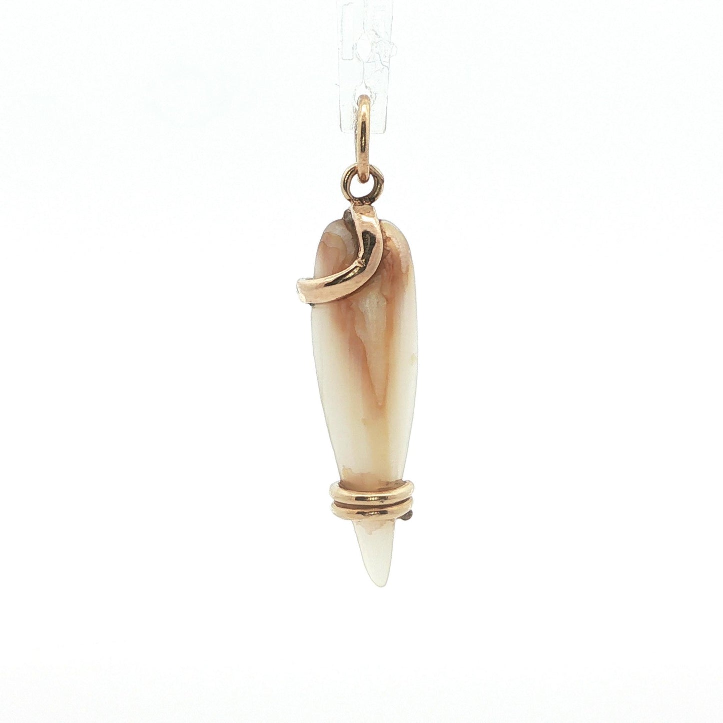 1890 Victorian Mother of Pearl 14k Yellow Gold Snake Pendant w/ Diamond + Ruby