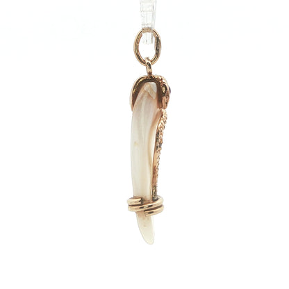1890 Victorian Mother of Pearl 14k Yellow Gold Snake Pendant w/ Diamond + Ruby