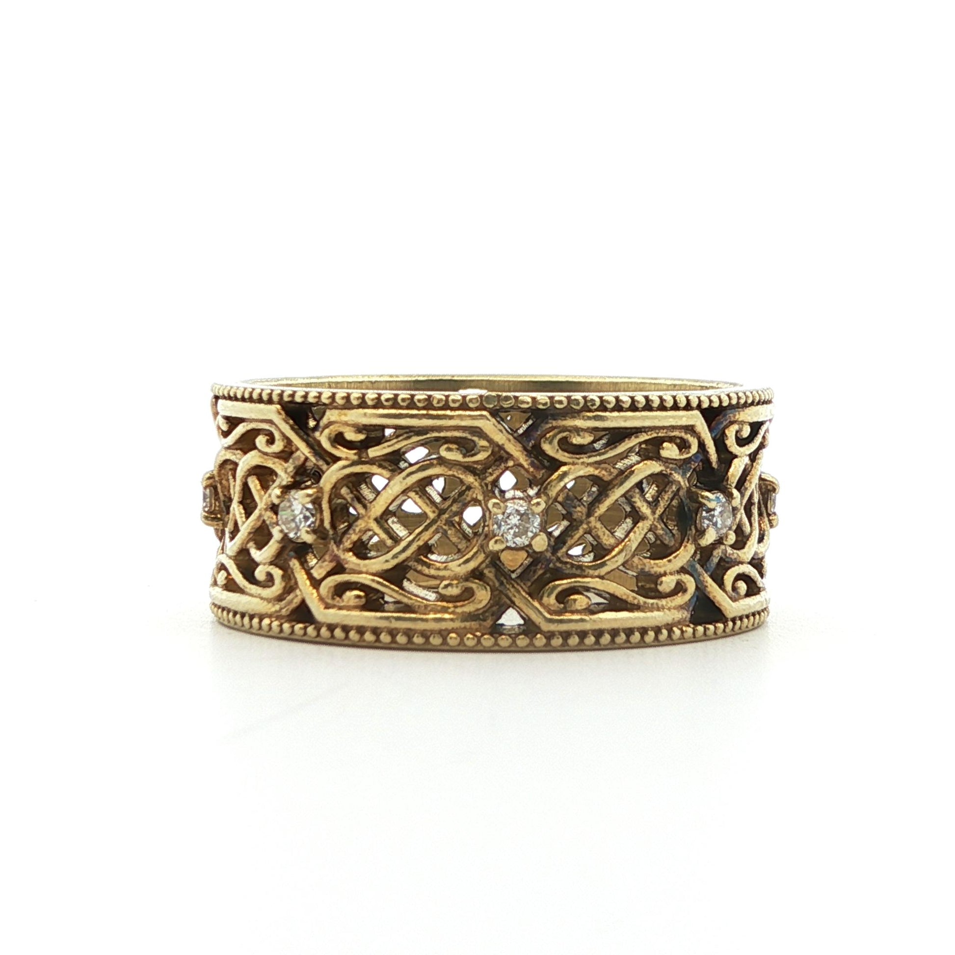 Vintage Handmade 14k Yellow Gold Natural Diamond Band