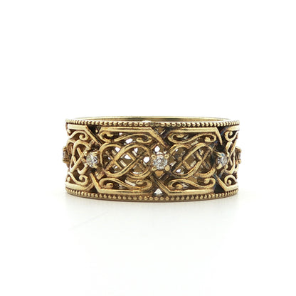 Vintage Handmade 14k Yellow Gold Natural Diamond Band