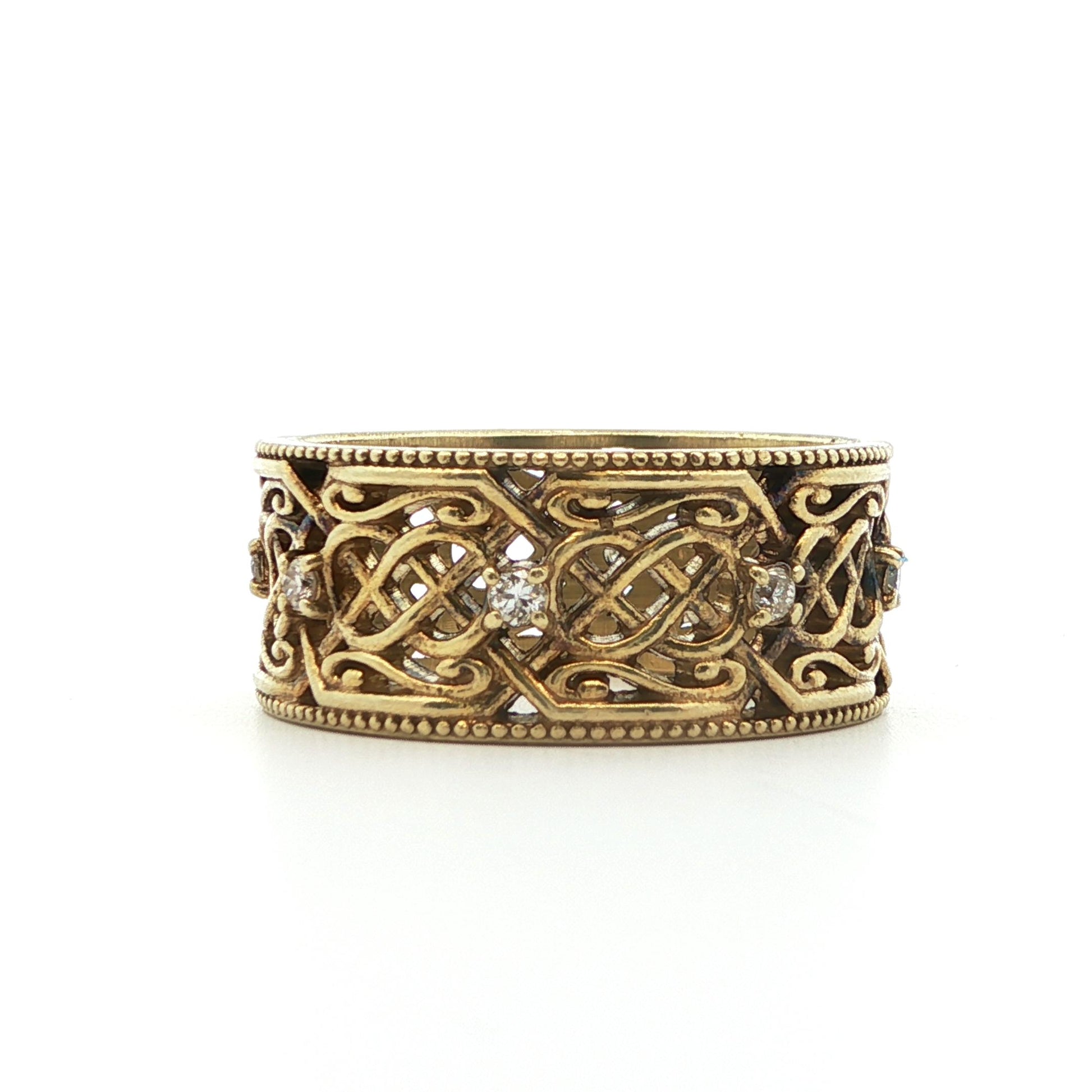 Vintage Handmade 14k Yellow Gold Natural Diamond Band