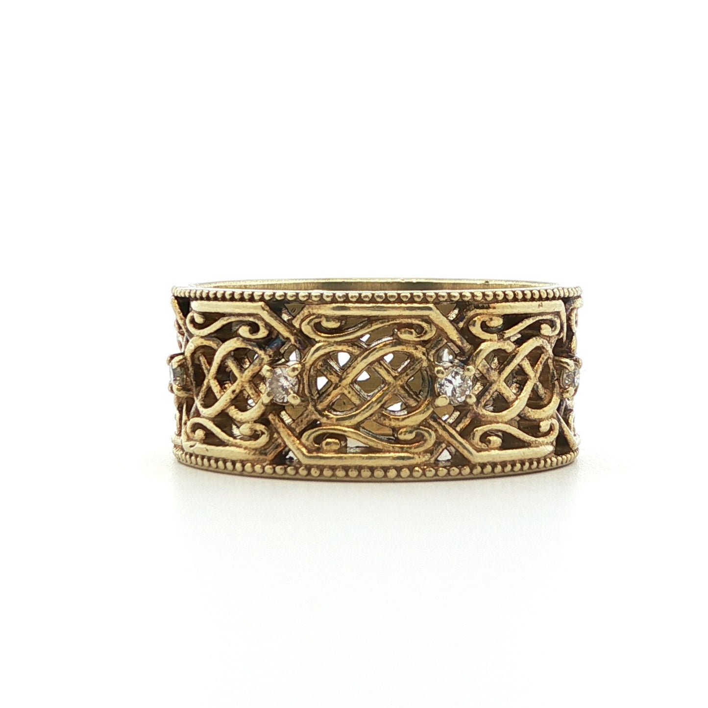 Vintage Handmade 14k Yellow Gold Natural Diamond Band