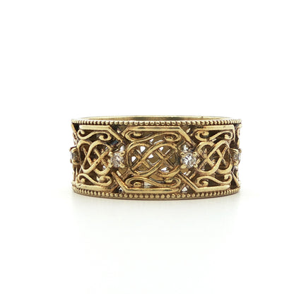 Vintage Handmade 14k Yellow Gold Natural Diamond Band
