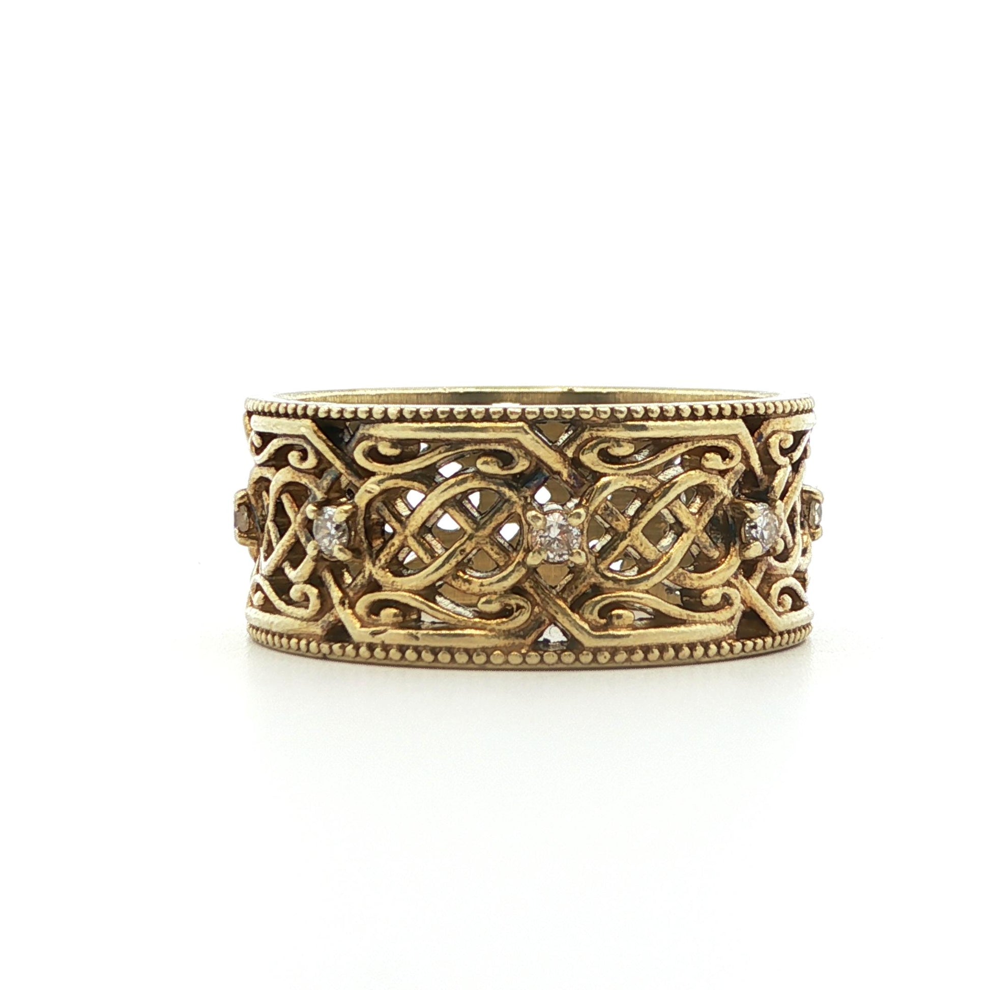 Vintage Handmade 14k Yellow Gold Natural Diamond Band