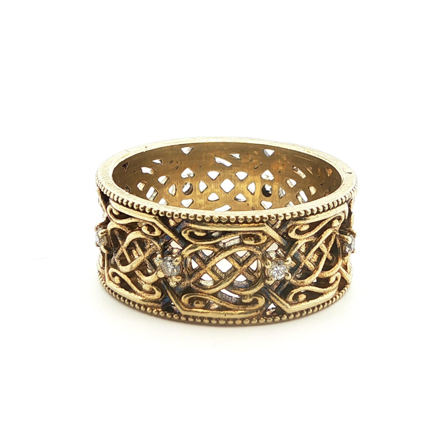 Vintage Handmade 14k Yellow Gold Natural Diamond Band