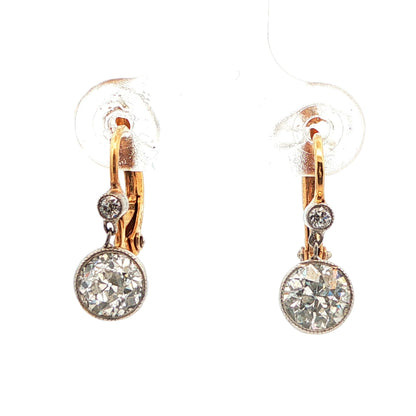 18k Yellow Gold Art Deco Yellow Gold Diamond Drop Earrings