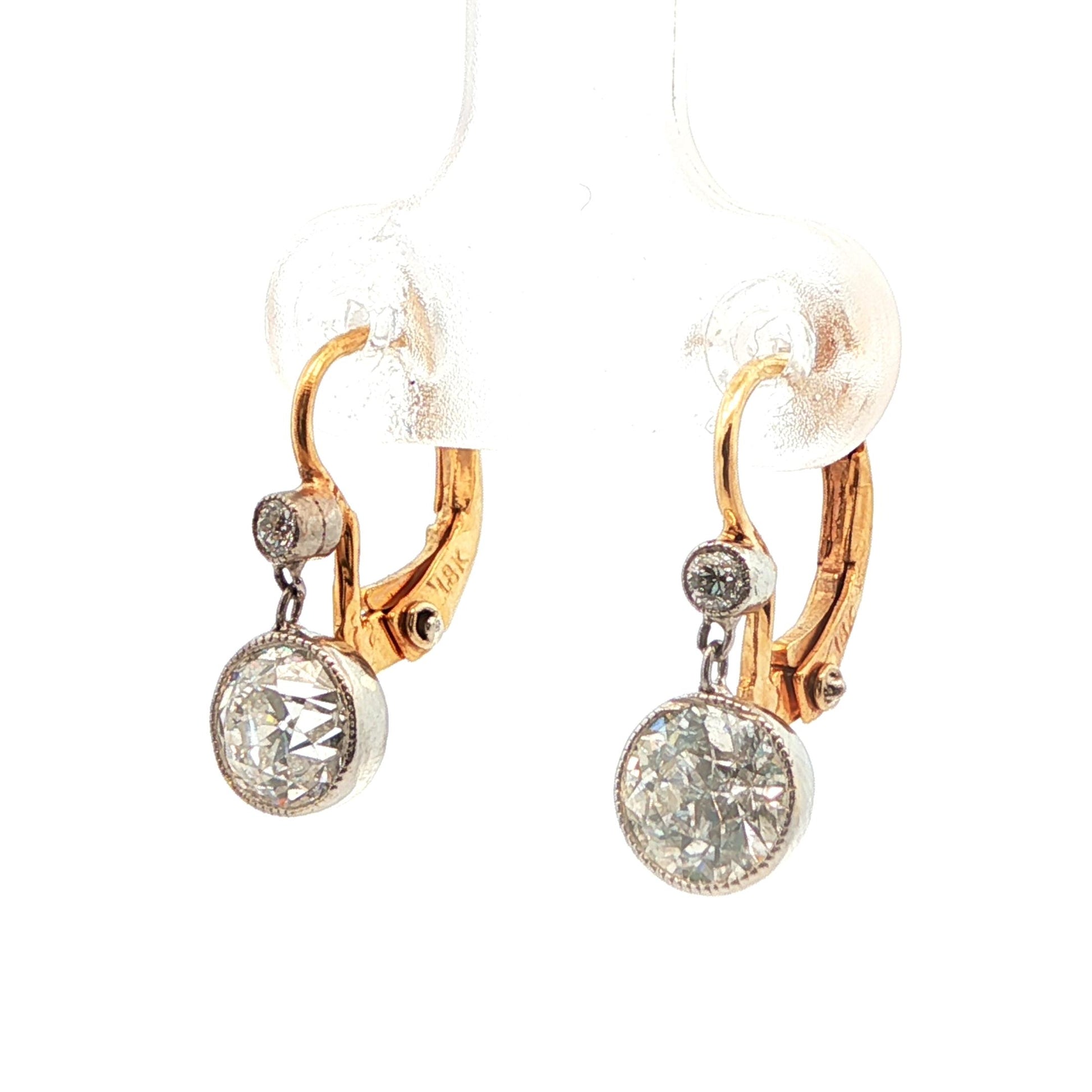 18k Yellow Gold Art Deco Yellow Gold Diamond Drop Earrings