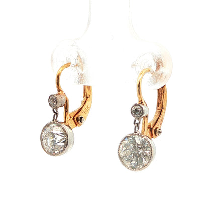 18k Yellow Gold Art Deco Yellow Gold Diamond Drop Earrings