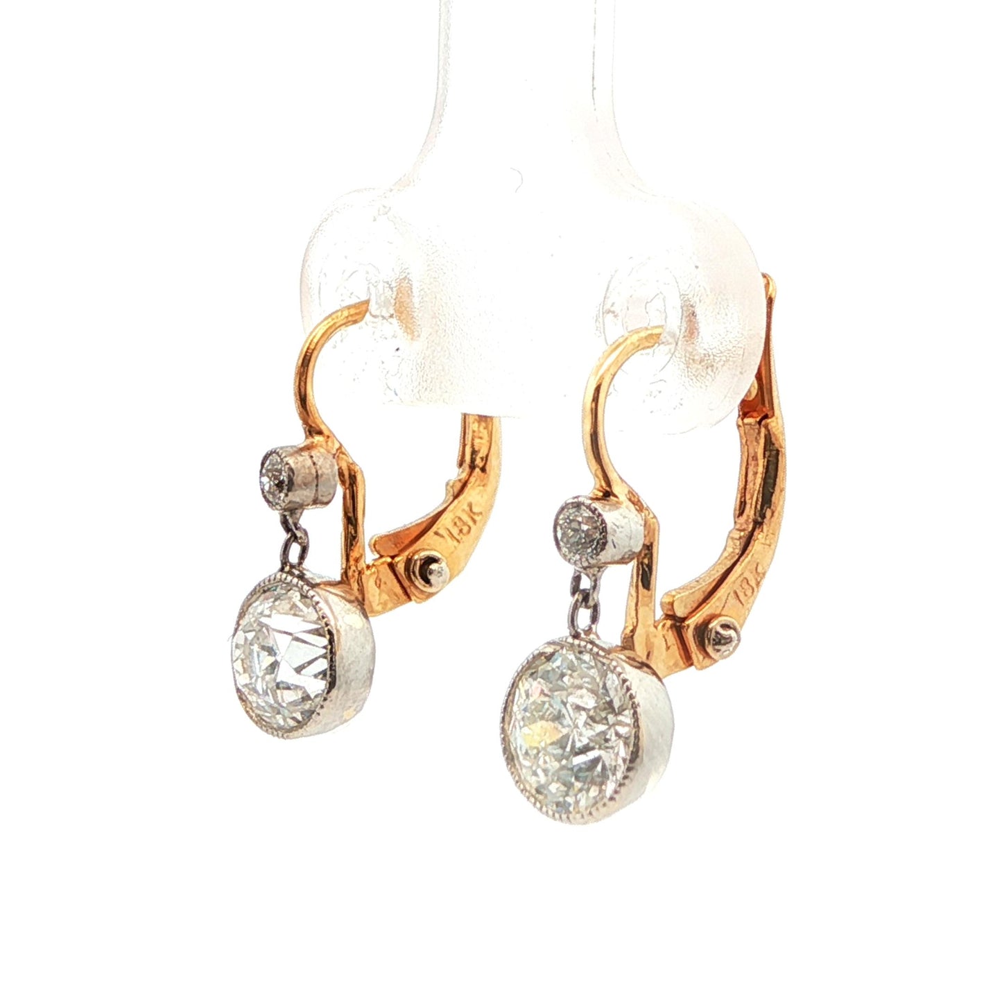 18k Yellow Gold Art Deco Yellow Gold Diamond Drop Earrings