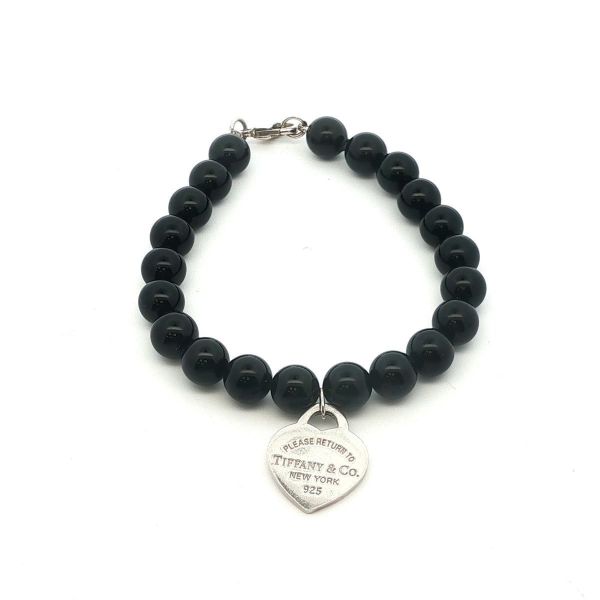 Tifffany & Co. Black Onyx Bead + Heart Tag Bracelet