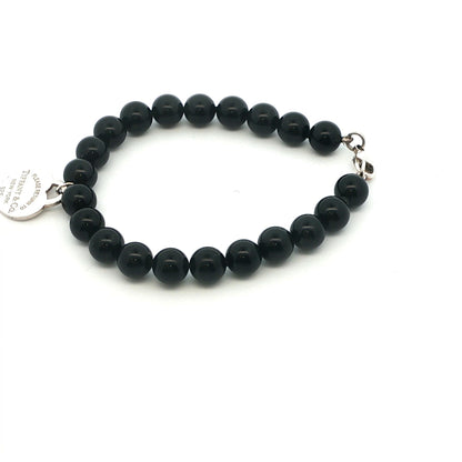 Tifffany & Co. Black Onyx Bead + Heart Tag Bracelet