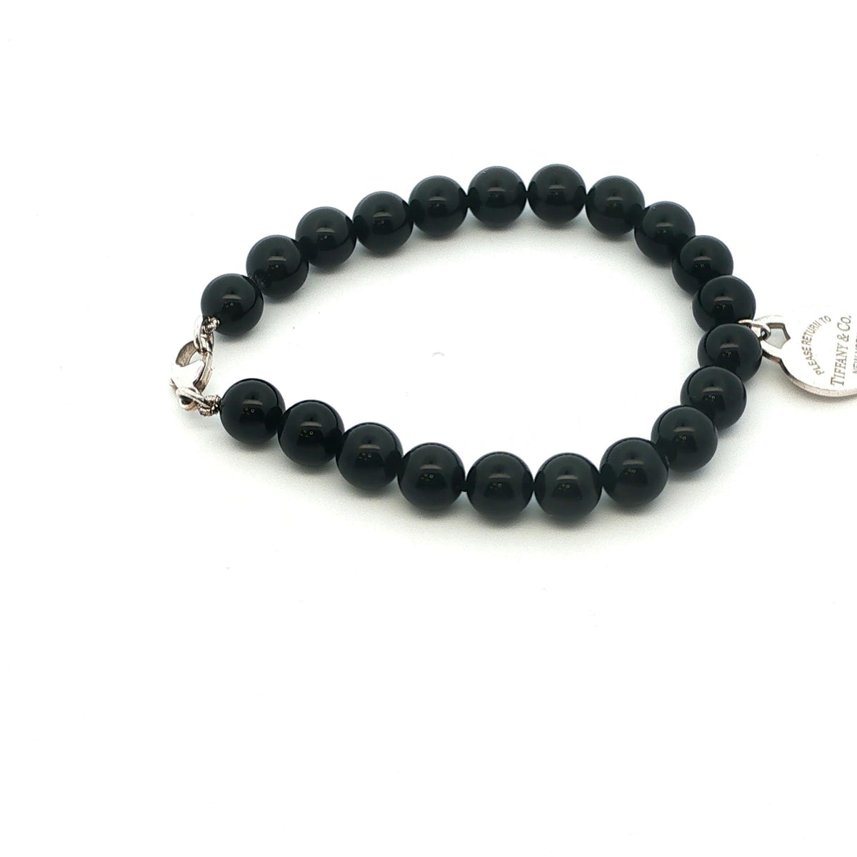 Tifffany & Co. Black Onyx Bead + Heart Tag Bracelet