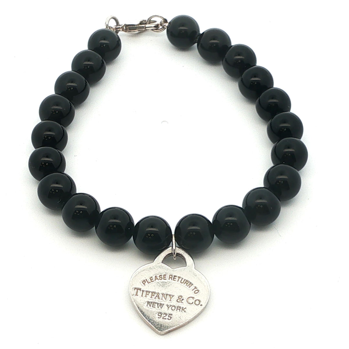 Tifffany & Co. Black Onyx Bead + Heart Tag Bracelet