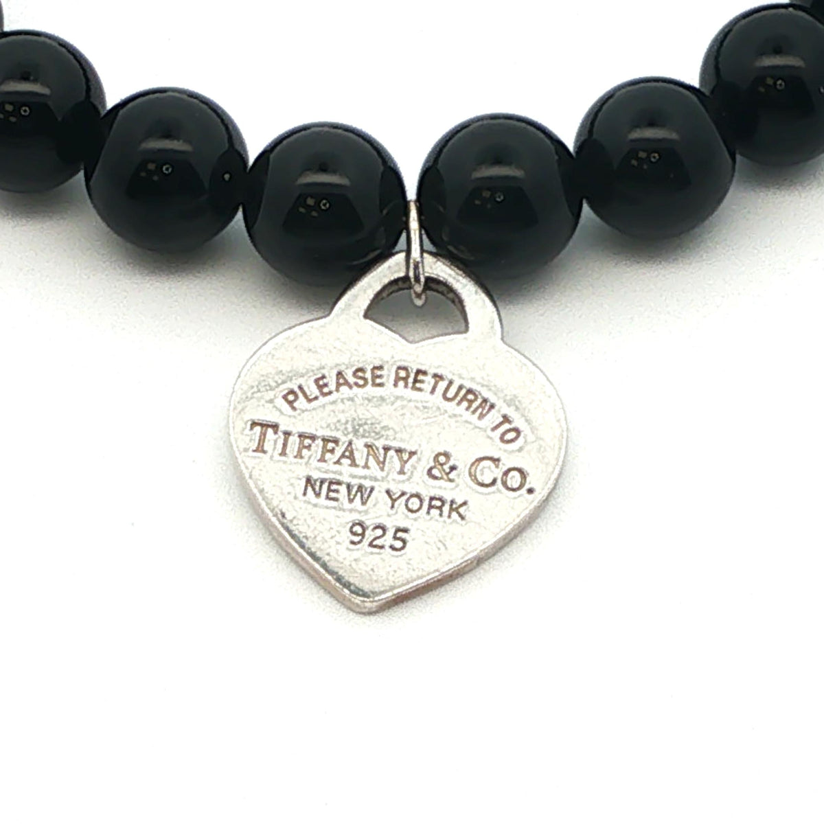Tifffany & Co. Black Onyx Bead + Heart Tag Bracelet