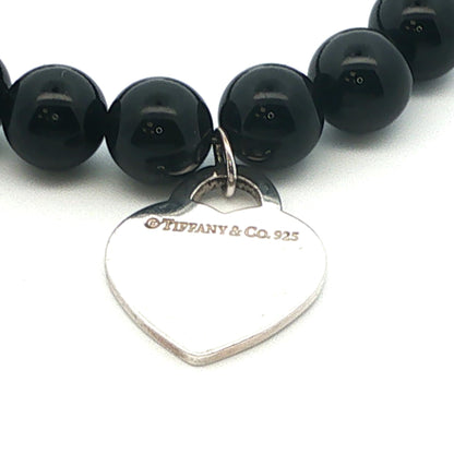 Tifffany & Co. Black Onyx Bead + Heart Tag Bracelet