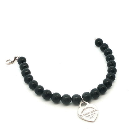 Tifffany & Co. Black Onyx Bead + Heart Tag Bracelet